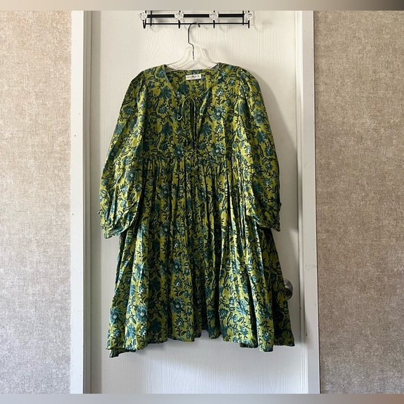 NATURAL LIFE Green Floral V-Neck with Front Tie Babydoll Mini-Dress - Picture 6 of 12